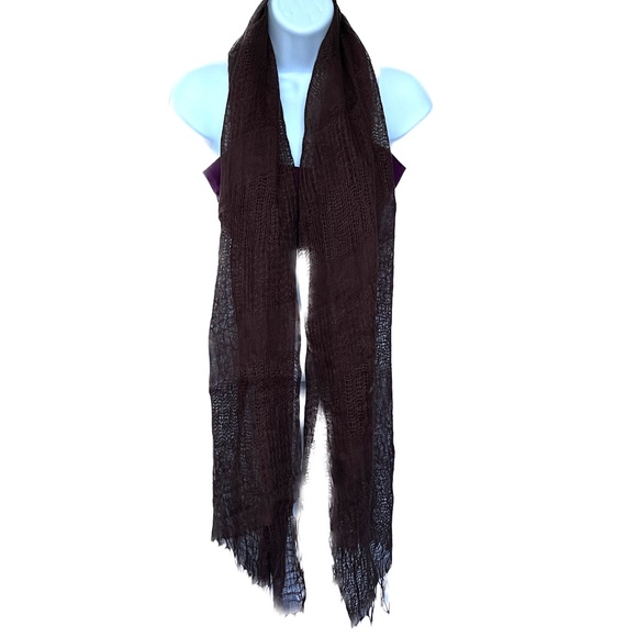 Scarf 100% LINEN Brown Loose Weave Breathable Thin Fringe 25 x 66 Rectangle - Picture 3 of 6